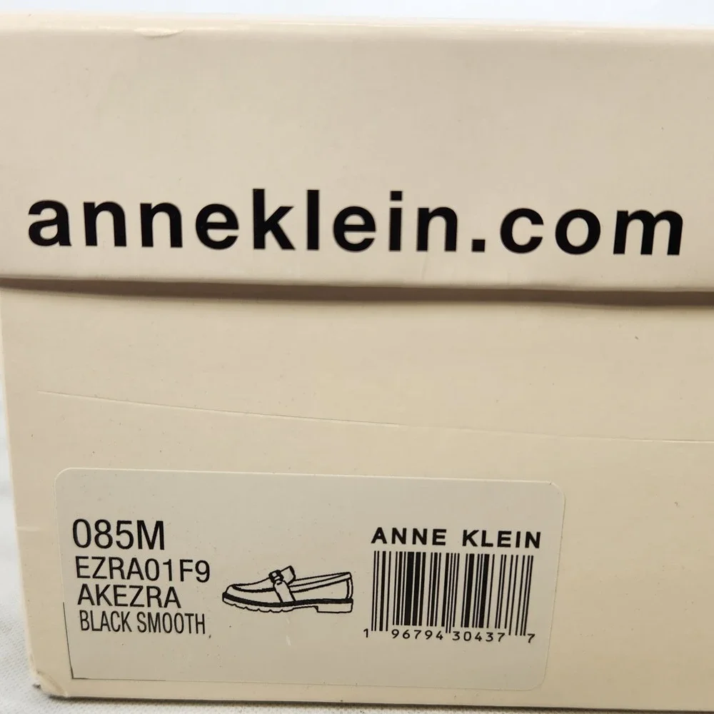 Anne Klein Ezra Loafers Women Size 8.5 Black Smooth Gold Bit Lug Sole